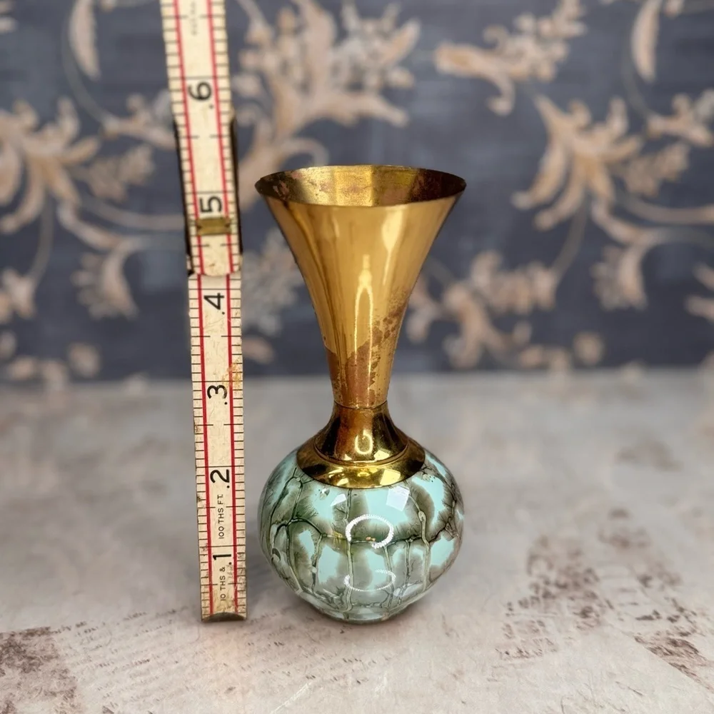 Vintage Hand Painted Delft Holland Vase Brass & Marbled Base